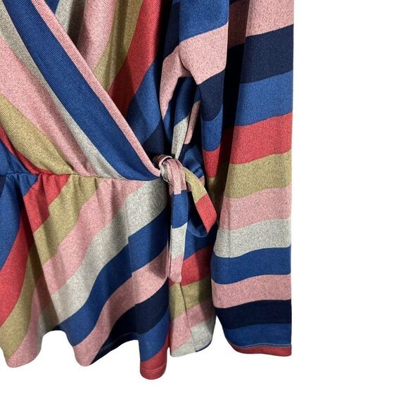 Lane Bryant Multi Color Striped V-Neck Wrap Knit Top - Picture 6 of 7